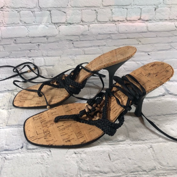 Macrame beaded kitten heel ankle wrap Sandals Nine West - Picture 4 of 10